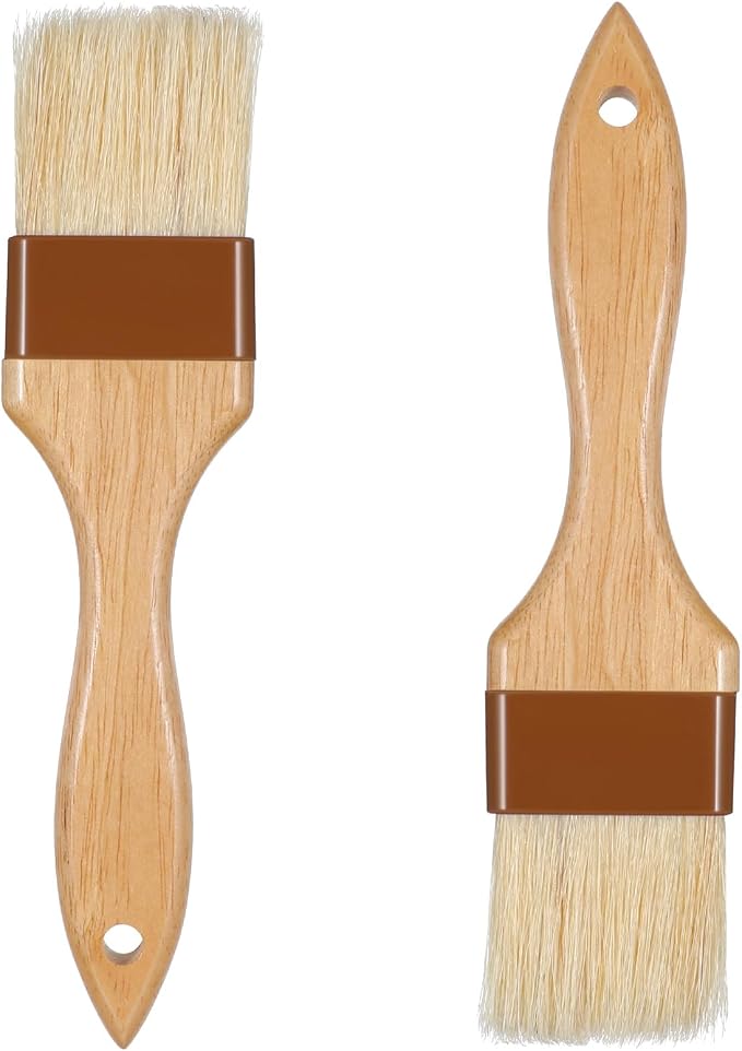 2 Pack Pastry Brush, Natural Bristle Basting Brush for Baking Cooking, Wooden Handle Oil Brush for Butter Egg Wash Sauce Marinade for Kitchen Baking Tools