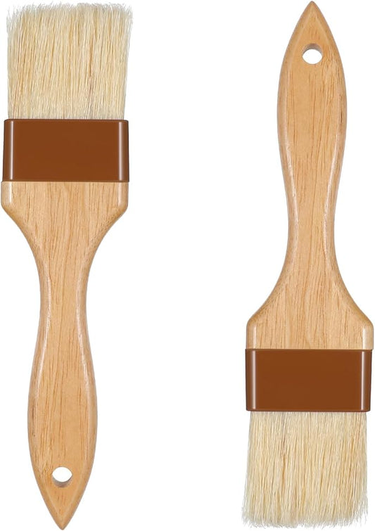 2 Pack Pastry Brush, Natural Bristle Basting Brush for Baking Cooking, Wooden Handle Oil Brush for Butter Egg Wash Sauce Marinade for Kitchen Baking Tools