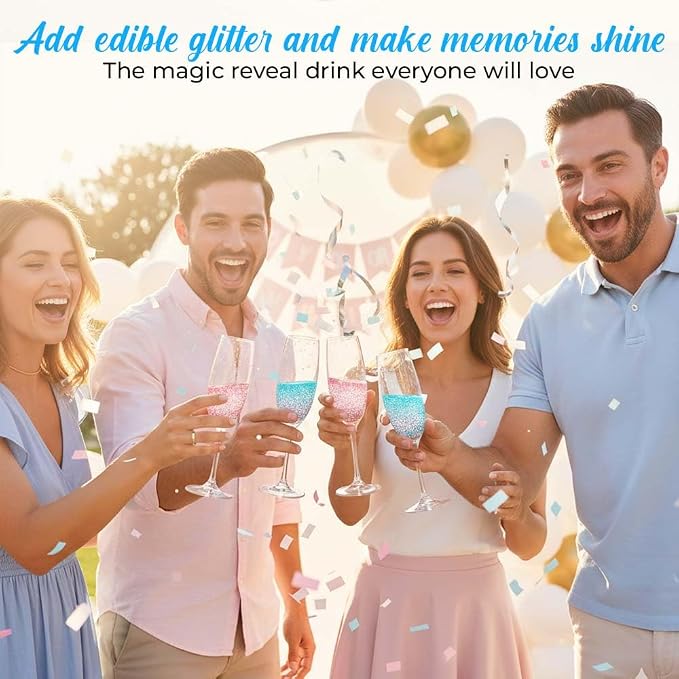 Boy Gender Reveal Decorations Edible Glitter for Drinks, Magical Gender Reveal Popper Ideas, Surprise Its a Baby Boy Gender Reveal Sprinkles as Drink Glitter or Brew Glitter, Baby Reveal - Blue Edible Glitter