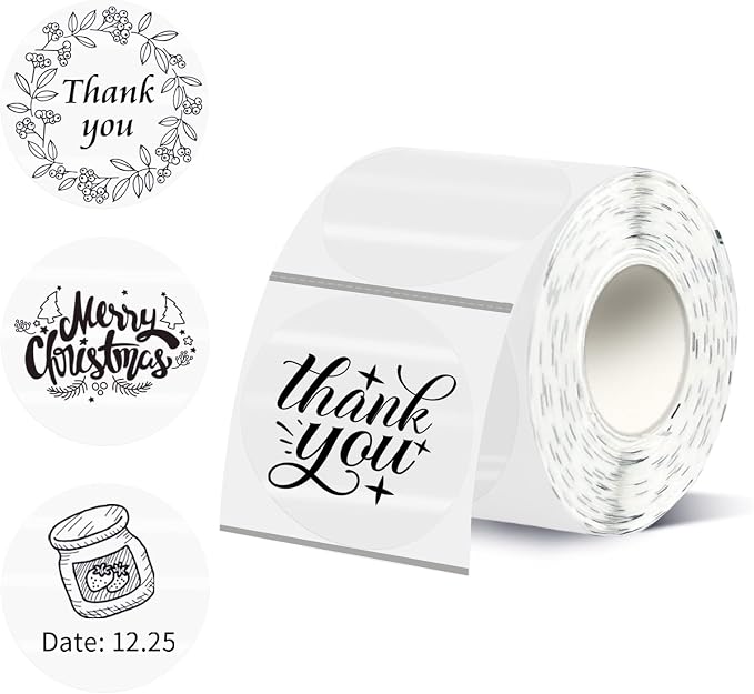 Thermal Labels,2 Inch Transparent Color Round Thermal Printer Stickers,Self-Adhesive Round Direct Thermal Labels,Thermal Stickers for DIY Logo Design,Name Tag (300/Roll