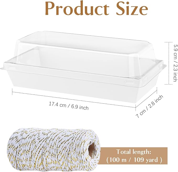 ZORRITA Paper Charcuterie Boxes with Clear Lids, 50 Pack, White | 7.5x3.3 Inch, Small, To Go Food Containers, For Desserts, Treats, Cookies, Sandwich, Pastry, Strawberries and Cupcakes