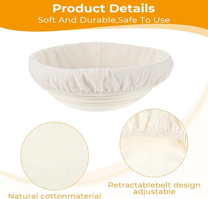 4 Pcs Bread Proofing Basket Cloth Liner, Round Banneton Basket Liner for Sourdough Bread, Natural Rattan Proofing Basket with Cloth Cover for Home Baking
