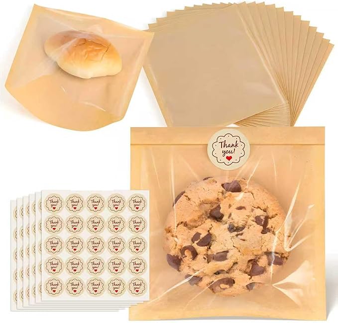 160 Pack Cookie Bags for Packaging with Seal, 7.5 x 7.1 Inch Bakery Bags with Window, Grease Resistant Donut Bags To Go for Cookies Packaging Treat, Scone, Brownie, Snacks