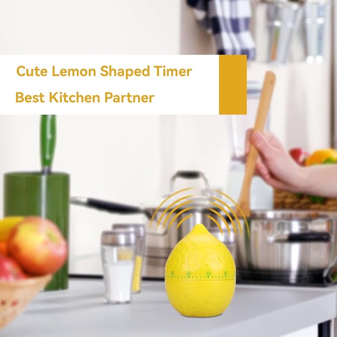 Lemon Kitchen Timer, 60 Minute Wind up Timer Mechanical Wind up Kitchen Timers with Alarm, Mechanical Desk Timer Manual Countdown Timers for Home, Study and Cooking