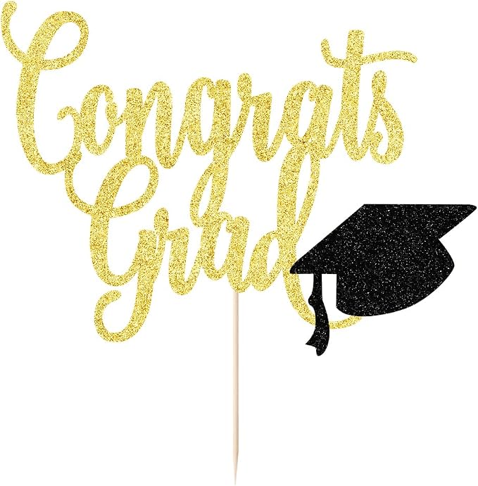 Congrats Grad Cake Topper,2026 Graduation Cake Topper, Congrats Grad Decorations,2026 High School/College/Senior Graduation Party Decorations Supplies. (Congrats Grad Gold black)