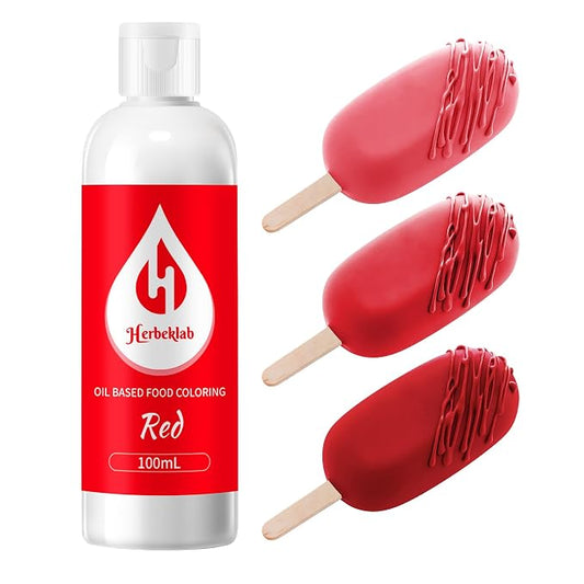 Red Oil Based Food Coloring for Chocolate – Herbeklab 100ml Professional Concentrated Oil Food Dye for Candy Melts, Chocolate, Cake Pops, Strawberries & Baking