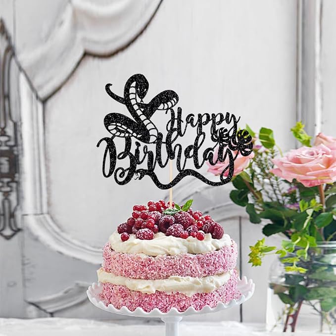 Glitter Snake Happy Birthday Cake Topper- snake theme happy birthday cake decoration，Baby Party 、Boy and Girl Happy Birthday Party supplies decoratio