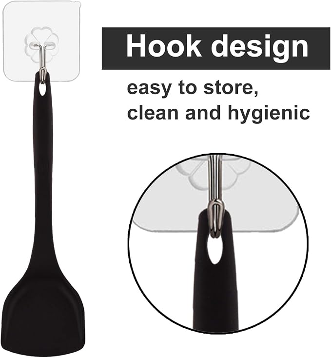 MOACC Silicone Wok Turner, Heat Resistant Solid Silicone Stir Fry Spatula for Non Stick Cookware (Black)