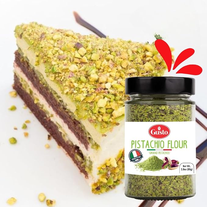 GUSTO ETNA Pistachio Flour, Sicilian Fine Chopped Pistachio Flour 2.8 oz | Ground Pistachio Powder for Baking and Desserts, Gluten-Free, High-Protein, Vegan, Non-GMO, Product Bronte, Italy