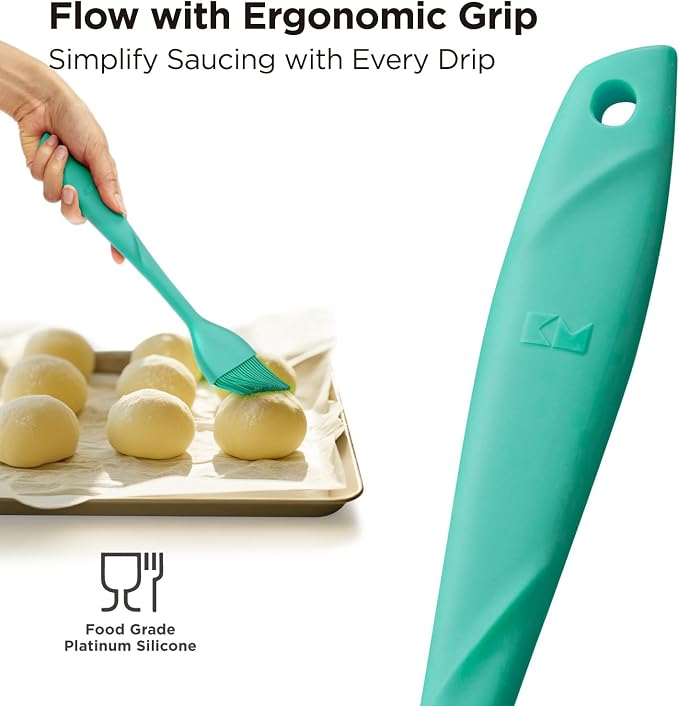 Kitchen Mama WaltzGrip Platinum Silicone Basting Pastry Brush, Teal | Set of 2, Heat-Resistant, For Cooking, Baking, Grilling, Barbecue, Dishwasher-Safe, For Spreading Oil, Butter, Egg