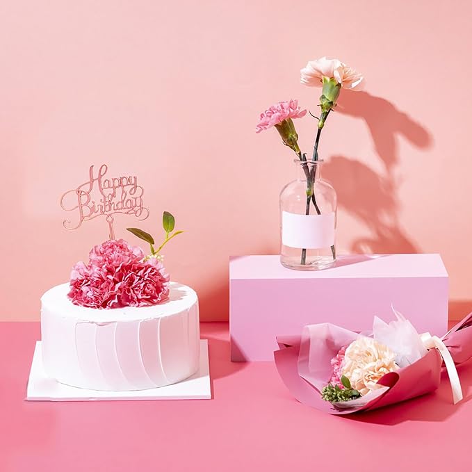 Rose Gold Cake Topper, 6pcs Acrylic Cake Toppers for Birthday Decorations