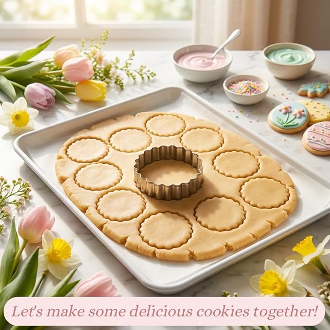 Round Cookie Cutter Set, 5 Pcs Wavy Edge Stainless Steel | Five round sizes with scalloped edges for cookies, biscuits, donuts, fondant, pastries and kitchen baking