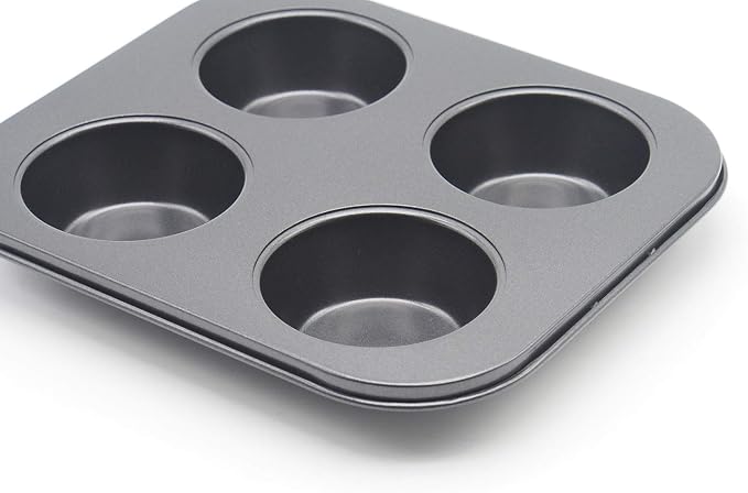 4 Cup Muffin Pan 8.5x 7.48” Air Fryer Small Oven Cupcake Baking Pan | Carbon Steel Nonstick No Toxic Bakeware 2 Pack Toaster Oven 1-2 Person Use