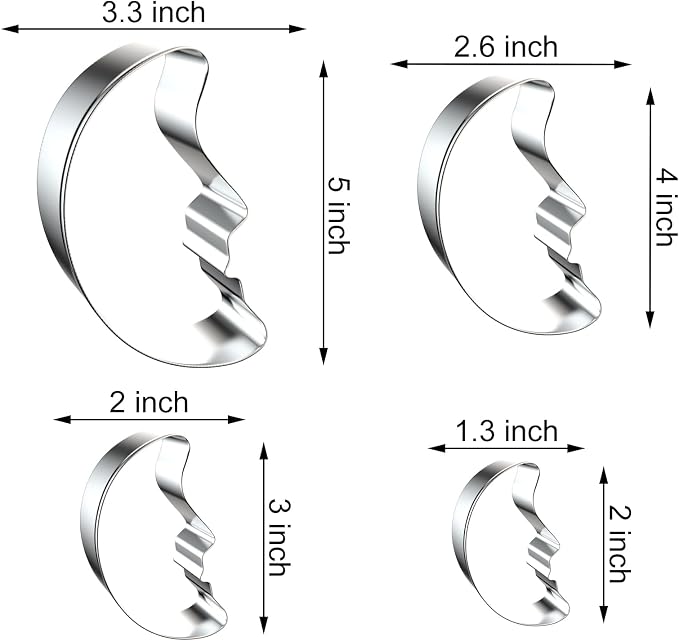 Crescent Moon Cookie Cutter Set - 5 inch, 4 inch, 3 inch, 2 inch - 4 Piece Celestial Cookie Cutters Shapes Molds - Stainless Steel