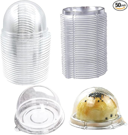 EchoDone 50 Set Clear Plastic Mini Cupcake Boxes Single Container Box | Muffin Pod Dome Muffin Single Container Box for Wedding Birthday Gifts Boxes Supplies (Silver)