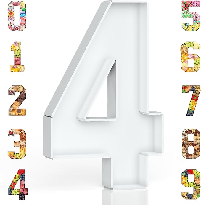 HILAVO Cardboard Number for Charcuterie, 13.7" Cardboard Number 4 Fillable Number for Food Paper Mache Number Boxes for Cupcake Sweet Candy 4th Birthday Anniversary Party Decorations