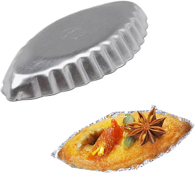 12Pcs 4.72 Inch Aluminum Fluted Boat Tart Pan, Mini Oval Tartlet Mold for Egg Tarts, Quiches, Cheesecakes, Wavy Tartlet, Fruit Tats - Silver