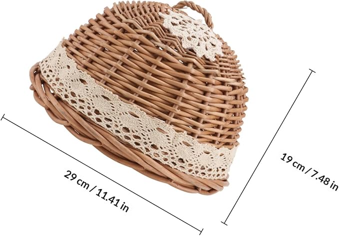 SHINEOFI Hand-woven Rattan Food Protective Cover Basket, Natural Wood Color, Kitchen Storage Organizer for Bread and Pantry, 1pcs Woven Serving Dish Protector