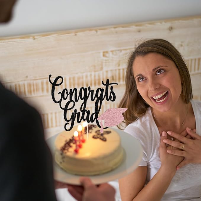 Congrats Grad Cake Topper,2026 Graduation Cake Topper, Congrats Grad Decorations,2026 High School/College/Senior Graduation Party Decorations Supplies. (Congrats Grad Rose gold)
