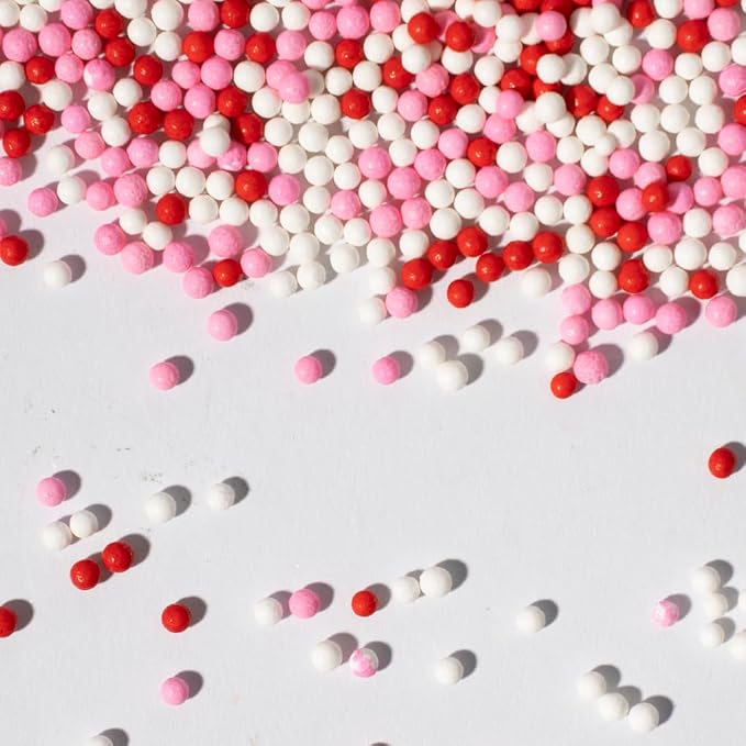 White Red Pink Edible Pearl Sprinkles for Cake Decorations, Baking Ice Cream, Cookies, Cupcake Topper Edible Pearls Candy - 2mm Sugar Pearls for Cake Decorating 130g/4.6oz 1 Bottle ( 2mm red pink white )