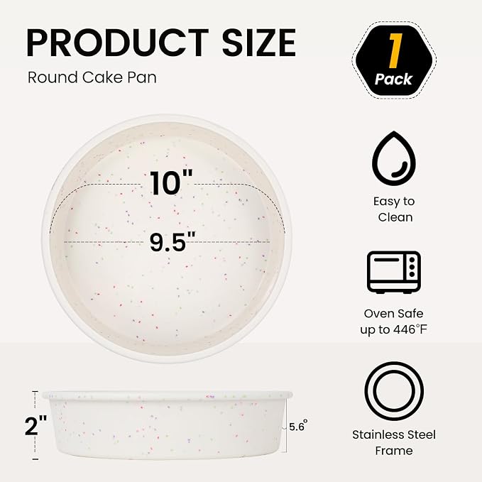 Vinino 10 Inch Silicone Round Cake Pan with Metal Reinforced Frame, Nonstick Silicone Springform Pan for Baking Suitable for Making Layers, Cheese & Chocolate Cakes