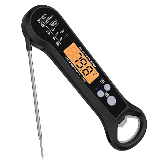 Instant Read Meat Thermometer for Grill and BBQ, Black | Fast Accuracy Digital, Backlight & Waterproof, For Cooking, Baking, Fish, Liquids, Lamb, Chicken