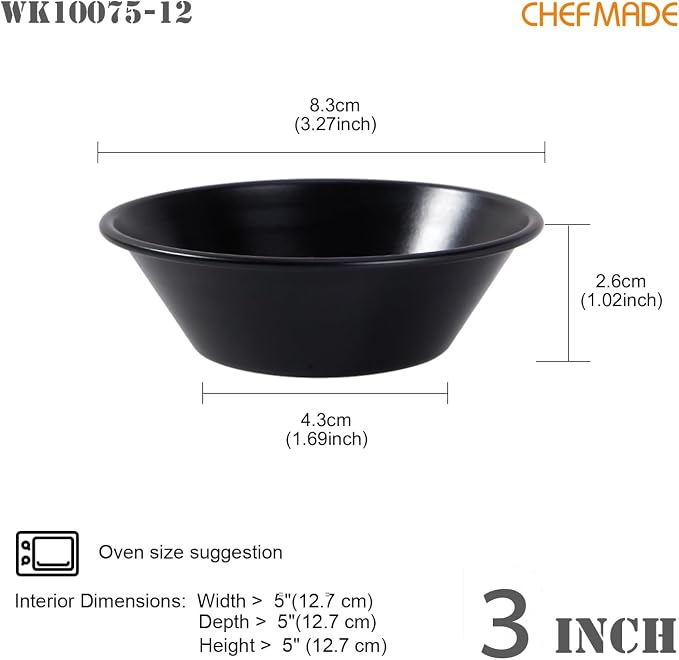 CHEFMADE Mini Egg Tart Pan Set, Non-Stick 3 Inch 12Pcs Round Tart Molds for Baking, Mini Baking Pans for Egg Tarts, Cupcakes, Quiche, Oven & Air Fryer Safe (Black)