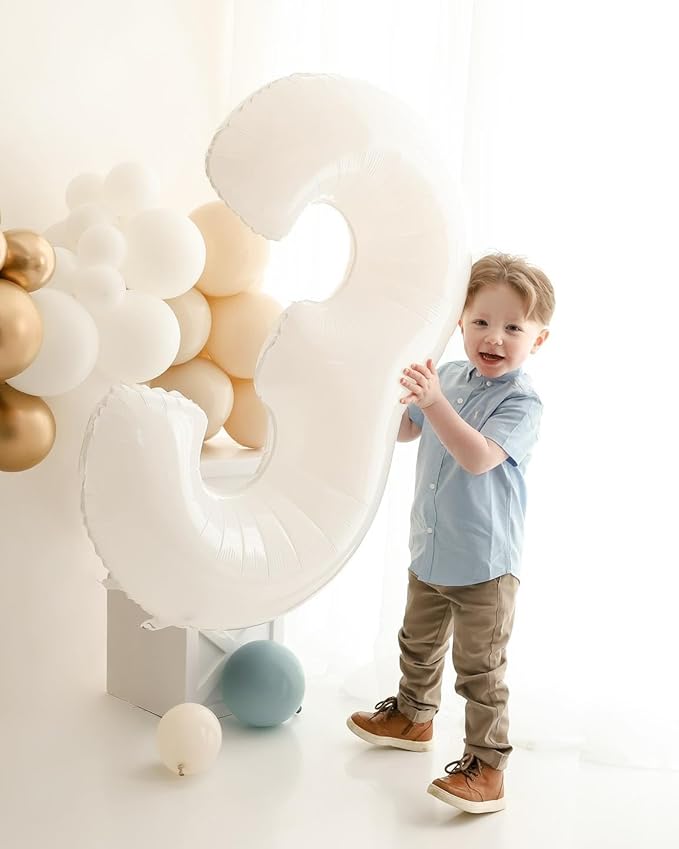 White 3 Balloon, Translucent Number Balloons 40 Inch, 3rd Birthday Decorations for Kids Girls Boys, Men Women White Party Supplies for Party Decorations, Number 3 Balloon