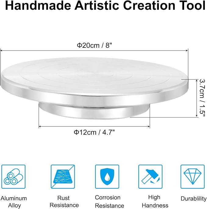 PATIKIL Turntable Sculpting Wheel, 8 Inch Dia Pottery Clay Rotation Turn Table Double Sided for Cake Decorating Paint Spraying Painting Crafting Projects