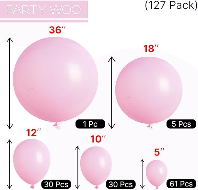 PartyWoo Baby Pink Balloons 127pcs Different Sizes of 36 18 12 10 5 Inch Pastel Pale Light Pink Balloons Arch Kit Garland for Baby Shower Gender Reveal Birthday Princess Party Decorations Pink-Q05