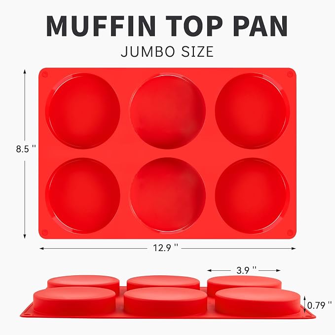 Puyeipt 4 Inch Silicone Egg Molds for Breakfast Sandwiches, 2 Pack Jumbo Muffin Top Pans Non-Stick Round Silicone Molds for Baking Egg Bites, Hamburger Buns, Patties, English Muffins
