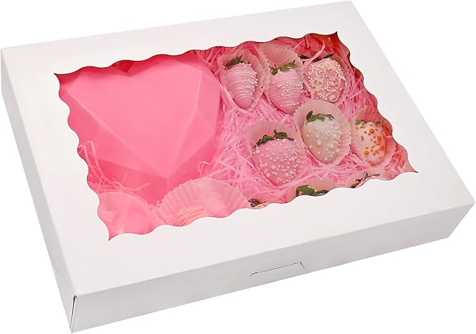 Tcoivs 20-Pack Bakery Boxes 14" x 10" x 2.5", Cookie Boxes, Auto-Popup Treat Boxes with Window for Donuts, Pies, Cakes, Muffins, and Pastries (White)