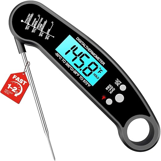 Meat Thermometer Digital – Instant Read Food Thermometer for Grilling, BBQ, Air Fryer, Smoker, Candy Making with Foldable Probe, Kitchen Gadgets, BBQ Essentials, Gift for Dad, Men, Black