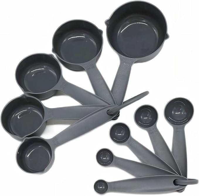 Measuring Cups and Spoons Set, Dry & Liquid Grey Plastic Measuring Cups Spoons Set 10, Metric &US 5 Measure Cup & 5 Spoon, Measure Cups Measurement Spoons for Baking & Kitchen