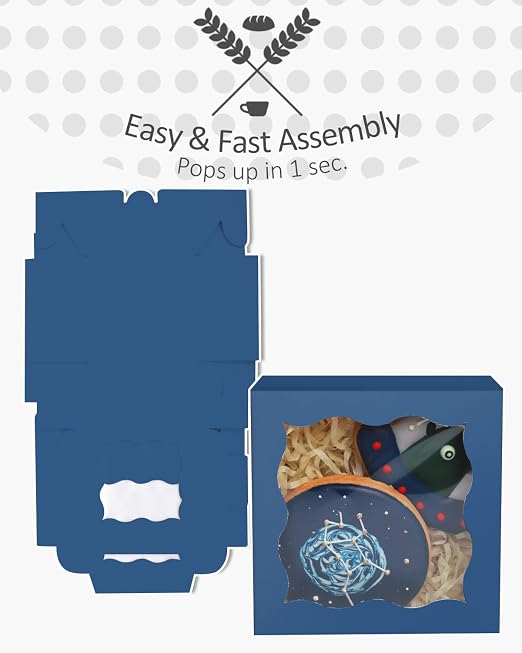 Blackish Blue Bakery Boxes with Window 4*4*2.5inch/55Packs Mini Cookie Boxes Macaron Boxes Small Donut Pastry Boxes for Party qiqee (5 Diferent Gift Include)