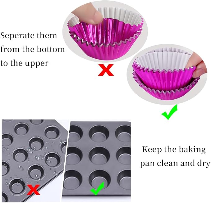 BAKHUK 500pcs Cupcake Liners for Baking, Foil Cupcake Liner, Standard Size 2 Inches 10 Colors Cupcake Liners