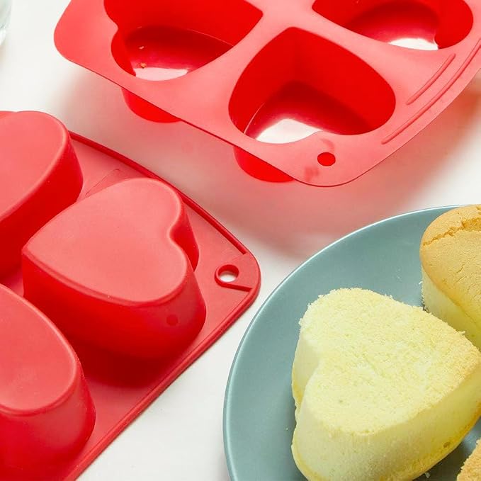 Webake Silicone Heart Mold 2.75" Heart Shaped Cake Pans, 4-Cavity Air Fryer Baking Pan Muffin Cupcake Mold for Baking, Soap, Egg Bites 2 Pack