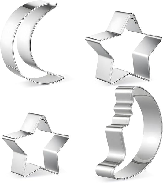 4 Pcs Moon and Star Cookie Cutter Set, Stainless Steel Star and Moon Shapes Cookie Cutters Fondant Biscuit Sandwich Cheese Cutter Pastry Mold Bakeware Tools for Baby Shower Party Baking