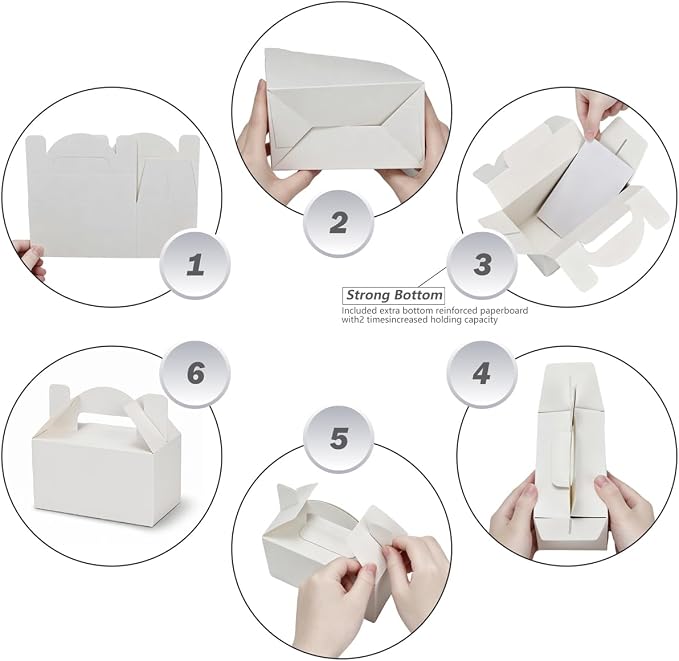 Aosric Small White Gable Boxes 3.5 x 3.5 x 6.3 In, 30 Pack | Premium Cardstock Party Favor Boxes with Handles for Wedding, Baby Shower, Bakery, Cookies, Treats & Retail Packaging