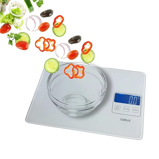 AZEUS Food Scale with USB Rechargeable, Digital Kitchen Scale with 6 Units, High Precision to 0.04 oz /11lbs Capacity, Weight Range from 3g-5000g