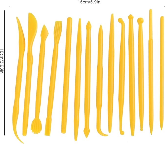 Plastic Clay Sculpting Set 14Pcs DIY Polymer Modeling Hand Tool Kit for Pottery Carving and Sculpture Shaping Soft Clay Fondant Cake Art Craft Pink Rose Red Yellow 4.7in (Yellow)