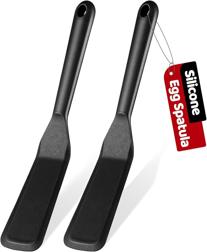 Eggssentials Pack of 2, Egg Spatula - Non-Stick, High Heat Resistant Kitchen Tools for Panckes, Eggs, Baking, Cooking, and Mixing - Black Egg Spatula