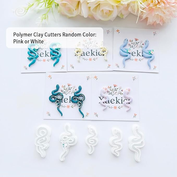 8-Piece Snake Themed Clay Cutters Set - Reptile & Serpent Shapes for DIY Earring Making, Polymer Clay Jewelry Craft, and Gothic Style Modeling Accessories