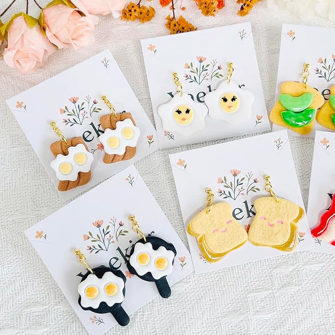 Xaekicr 8Pcs Breakfast Theme Polymer Clay Cutters Set – Toast, Bacon, Egg Shapes | Fun Clay Earring Cutters | Polymer Clay Molds for Jewelry Making | Clay Tools for DIY Crafts
