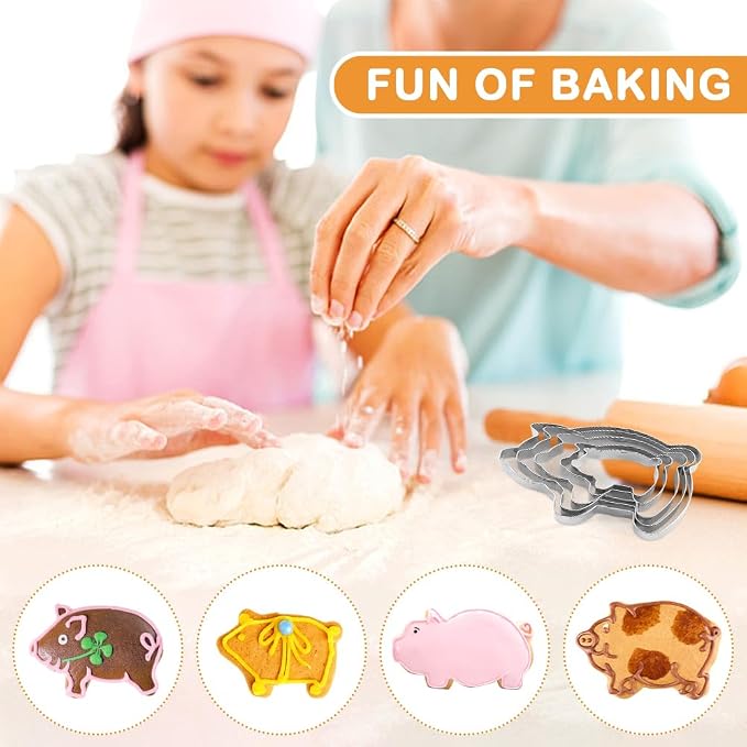 Concha Cutter Set, Mexican Bread Mold With 5 Sizes Pig Cookie Cutters, Concha Stamp Two Sided Mold for Baking Cookies Bread Cake Biscuit, Moldes Para Marcador De Conchas(COLOR:Silver)