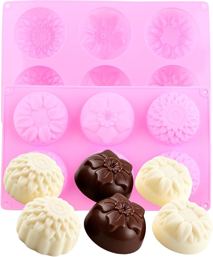 6 Cavity Flowers Shaped Silicone Chocolate Molds Sunflowers Daisy Mold For Chocolate Candy Set Of 2