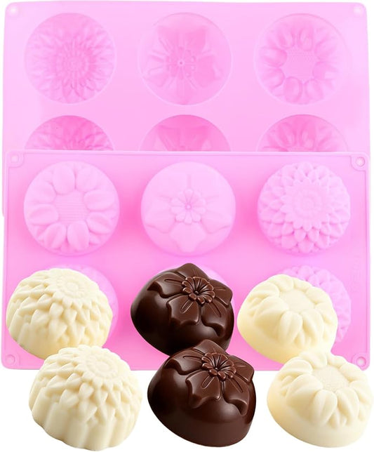 6 Cavity Flowers Shaped Silicone Chocolate Molds Sunflowers Daisy Mold For Chocolate Candy Set Of 2