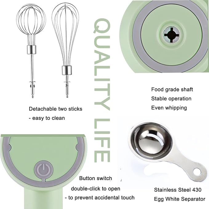 Hand Mixer, Portable Electric Cordless Handheld Mixer, 3-speed Usb Rechargeable withTwin Mixer Whips and Egg Separator for Whipping or Mixing Eggs, Butter, Cream,Kitchen Baking and Cooking (Pink)