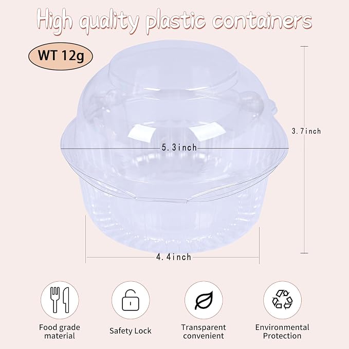 jumbo muffin containers for home,clear Plastic dessert cups(100pc) | clear plastic Cupcake Containers,extra large Muffin Containers,can also hold Sandwich,burgers,(5.3 * 3.7in,100 pc)