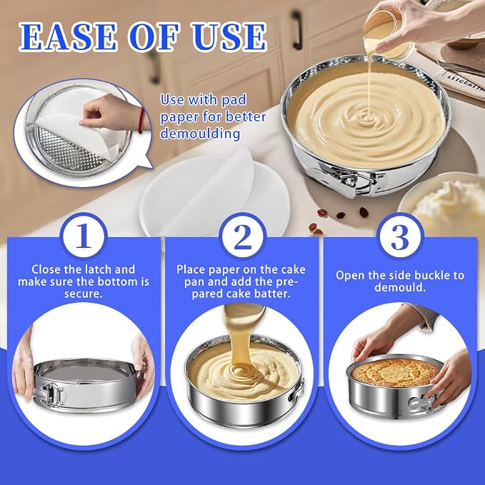 9 Inch Cheesecake Springform Cake Pan with 30Pcs Parchment Paper Liners,304 Stainless steel Nonstick Leakproof Springform roound cake pan with Removable Bottom for Cheesecake,Chiffon,Baking Cakes
